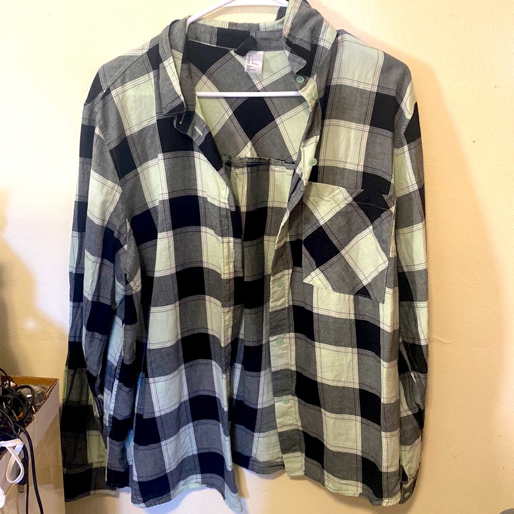 Mint green plaid button up